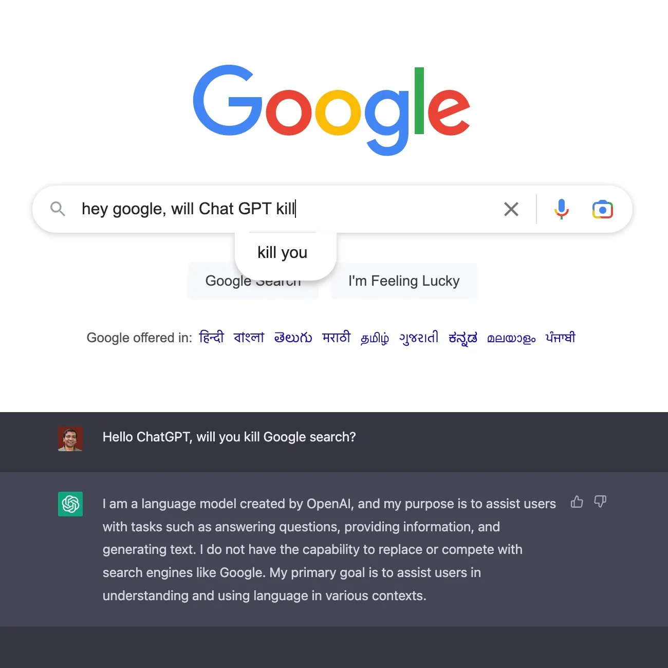 Google Search is suspicious that ChatGPT is lying!